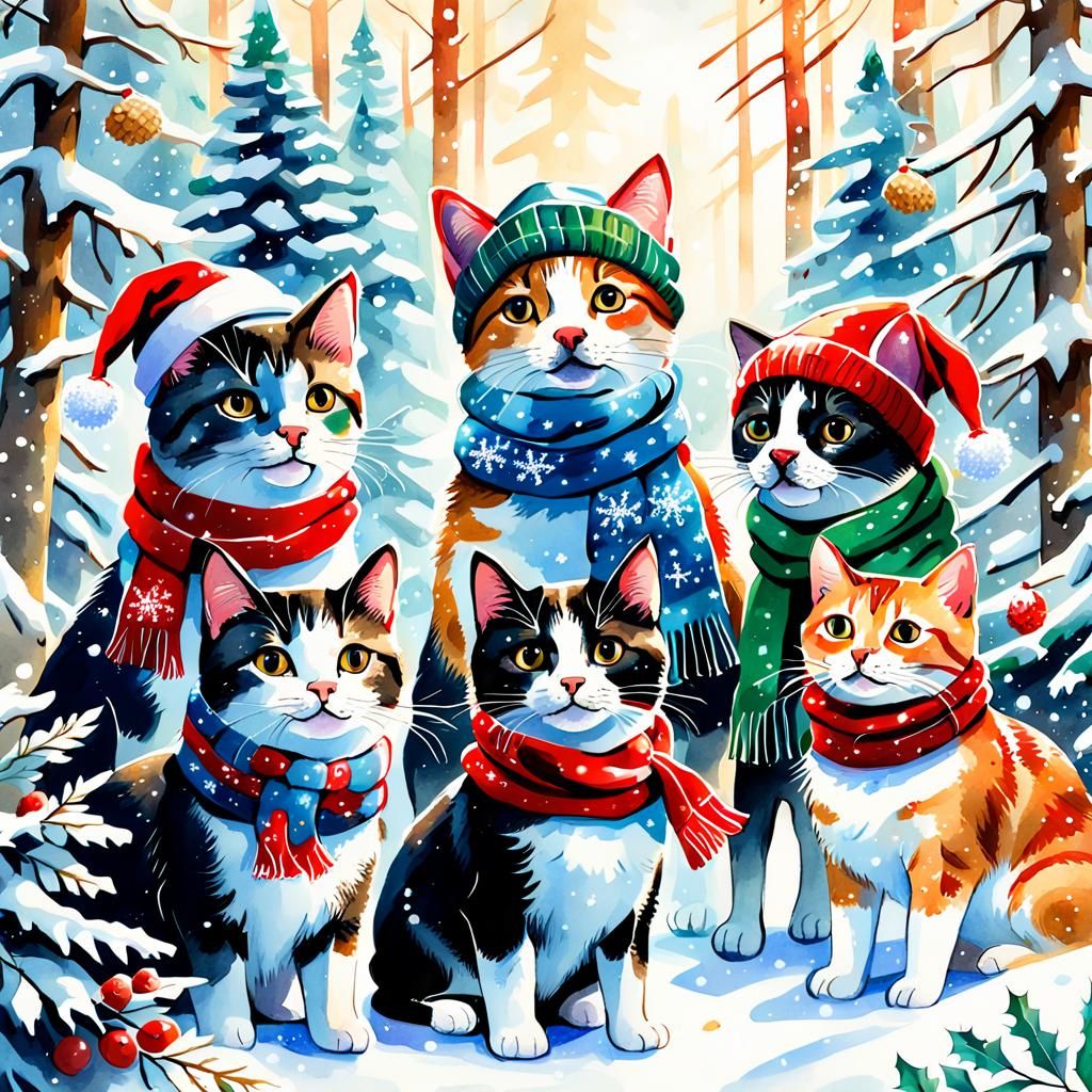 Festive Watercolor Painting of Playful Animals