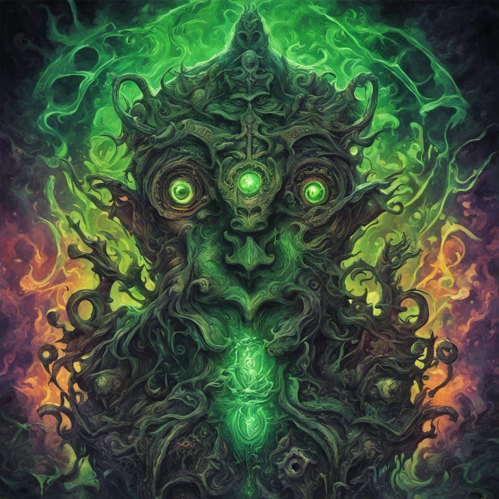 Glowing Planescape Mimir in Graffiti Art Style