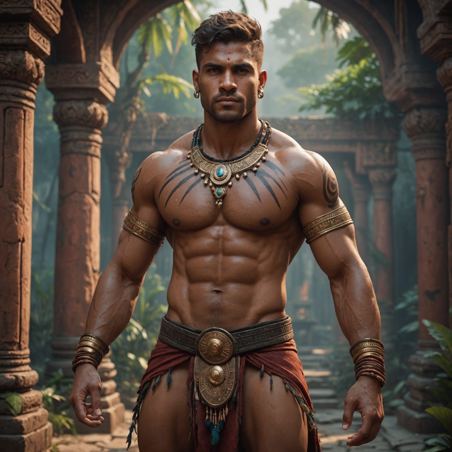 Friendly Muscular Man in Indian Loincloth: Fantasy Art