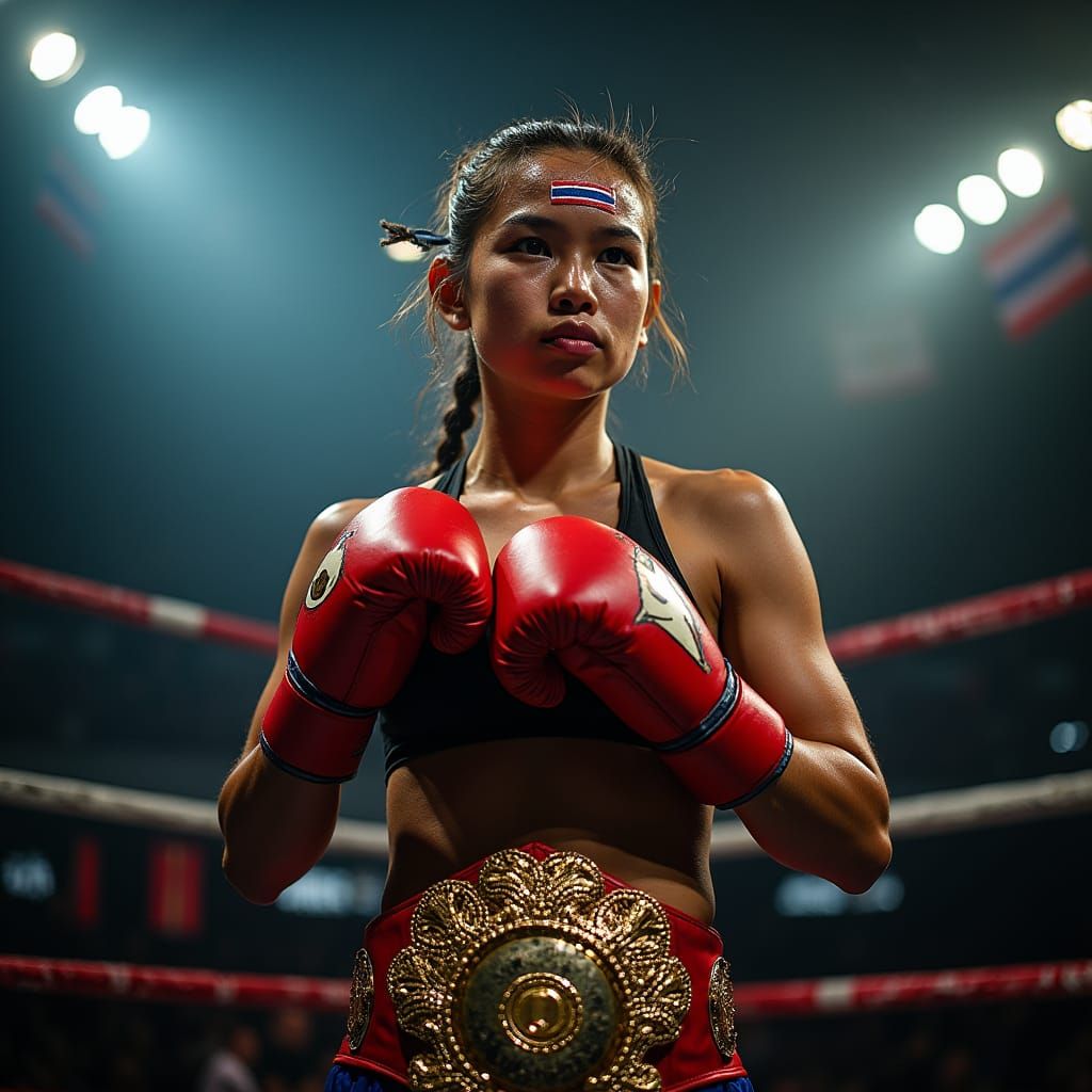 Triumphant Thai Boxer in Cinematic Photo