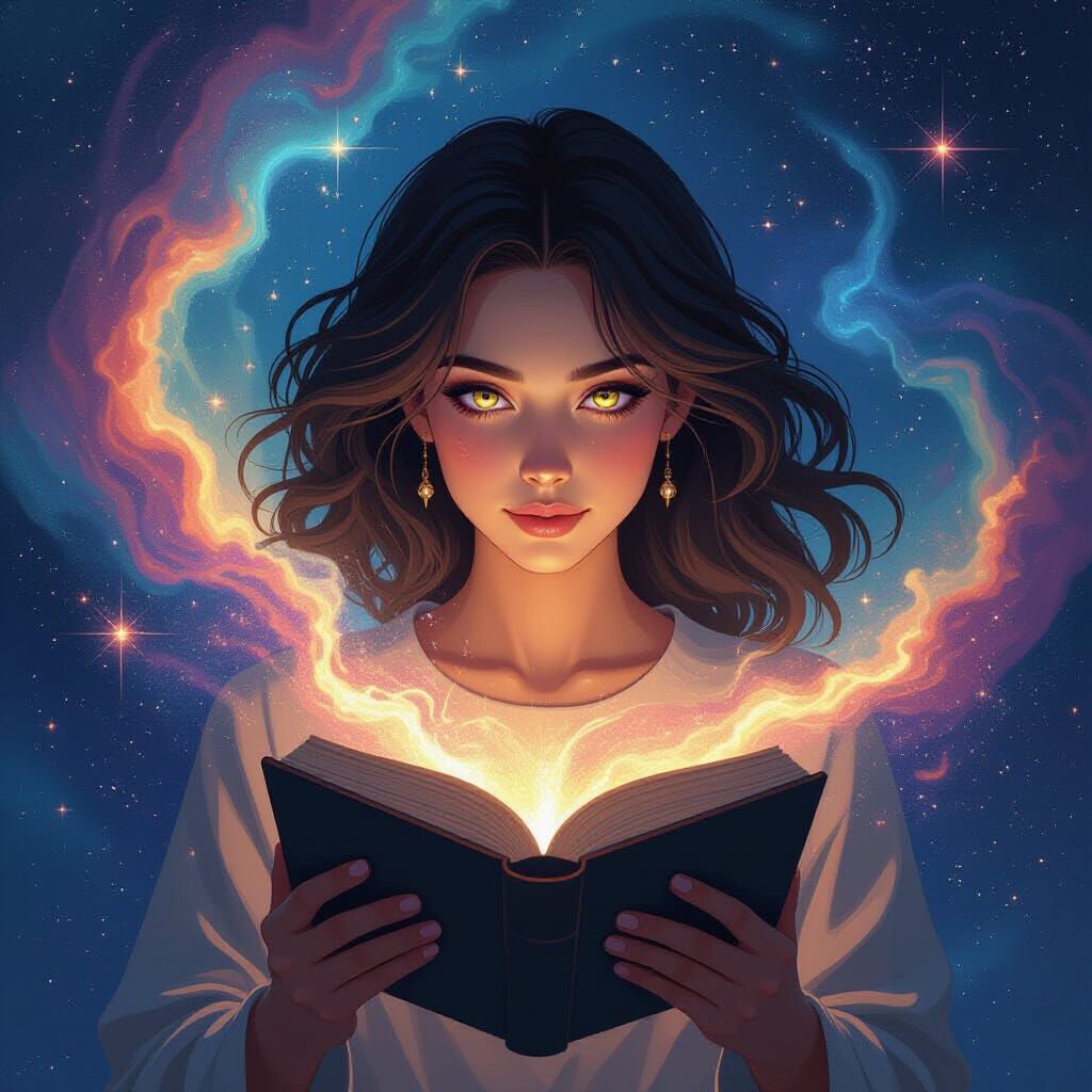 Celestial Librarian Dissolving into Cosmic Energy