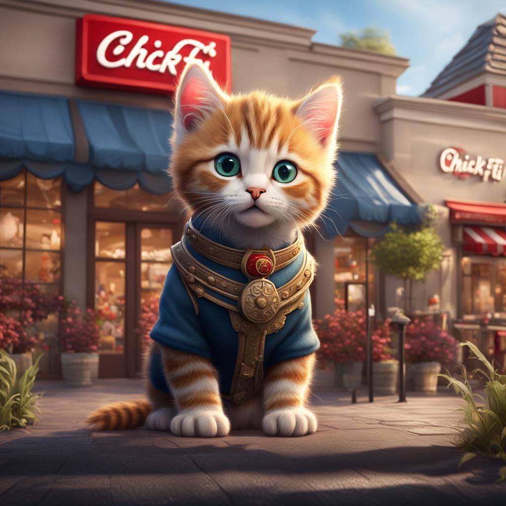 Kitten at Chick-fil-A: Detailed Matte Painting
