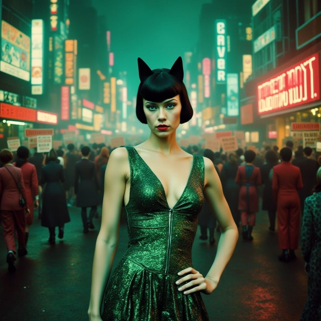 Art Deco Flapper Dances in Dazzling Neon Cityscape