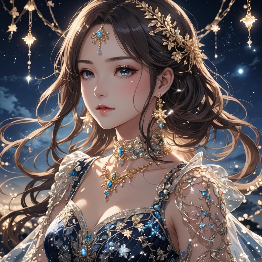 Ethereal Lady in Longans Gown with Glowing Jewelry
