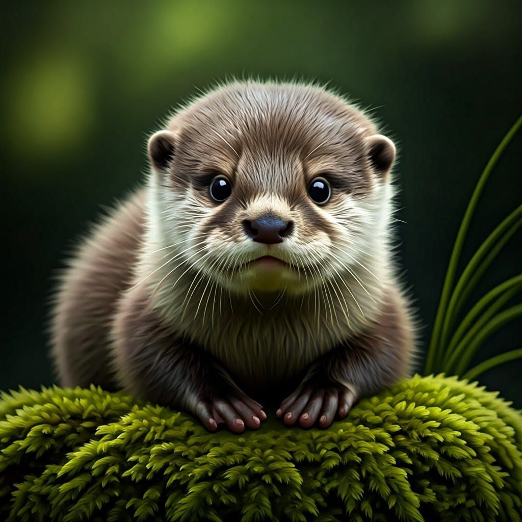 Adorable Baby Otter in Japanese Watercolor Style