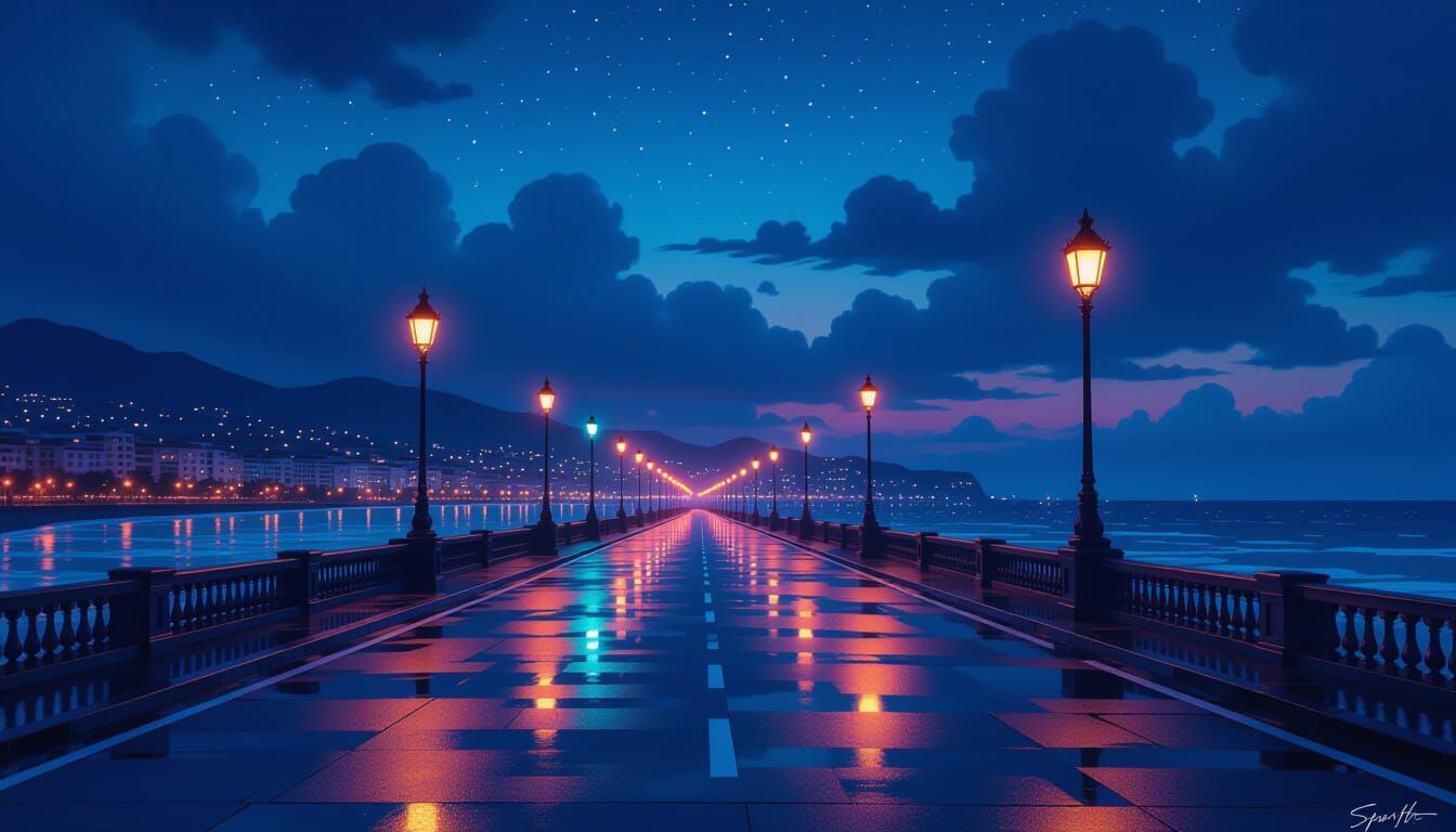 Enchanting Seaside Boulevard at Night