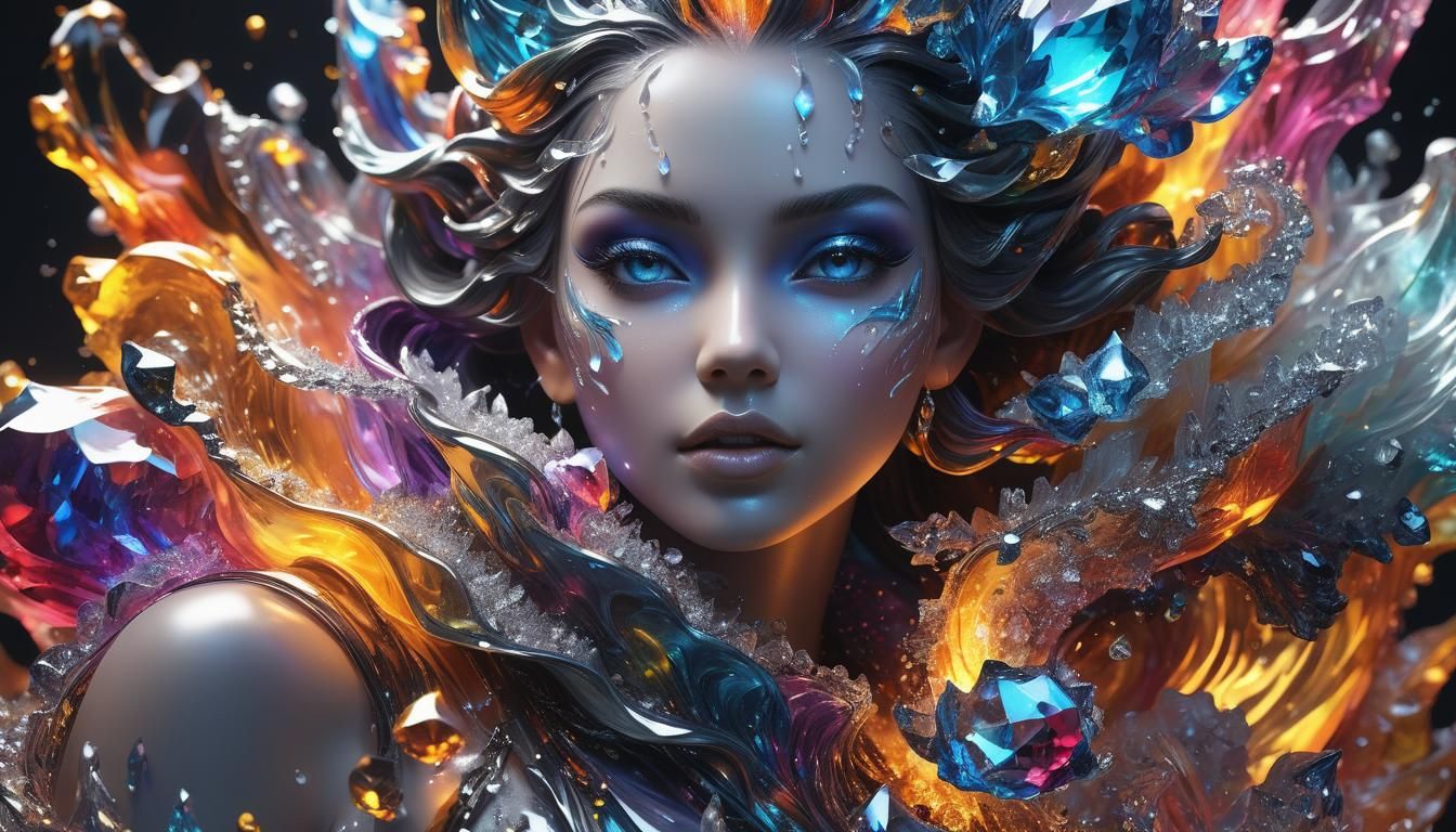 Crystalline Ice Sculpture Portrait in Hyperrealistic Style