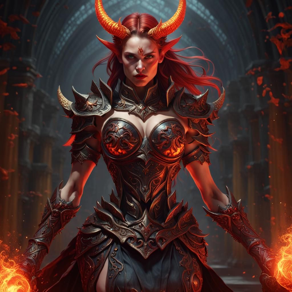 Diabolical Devil Queen Warrior in Dark Fantasy Art