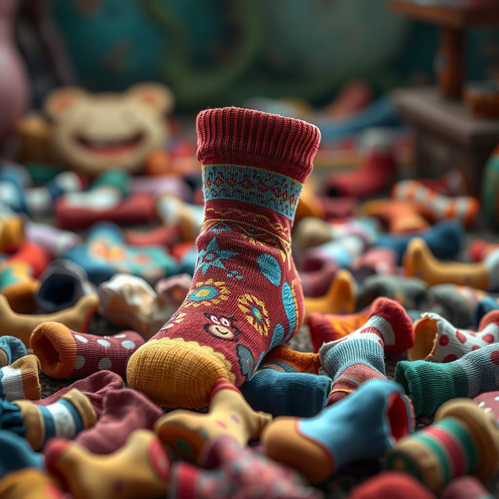 Whimsical Sock Scene in Digital Art Style