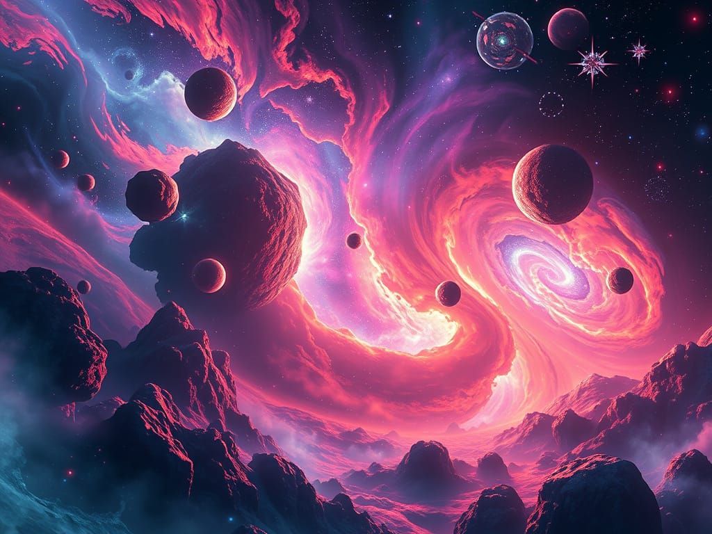 Vibrant Cosmic Landscape in Ethereal Digital Art Style