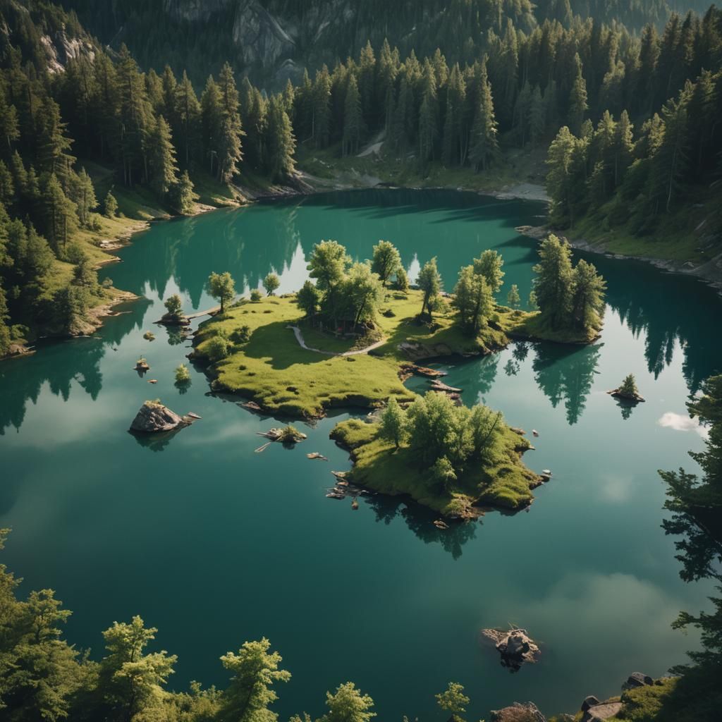Floating Island Lake: Cinematic Film Still