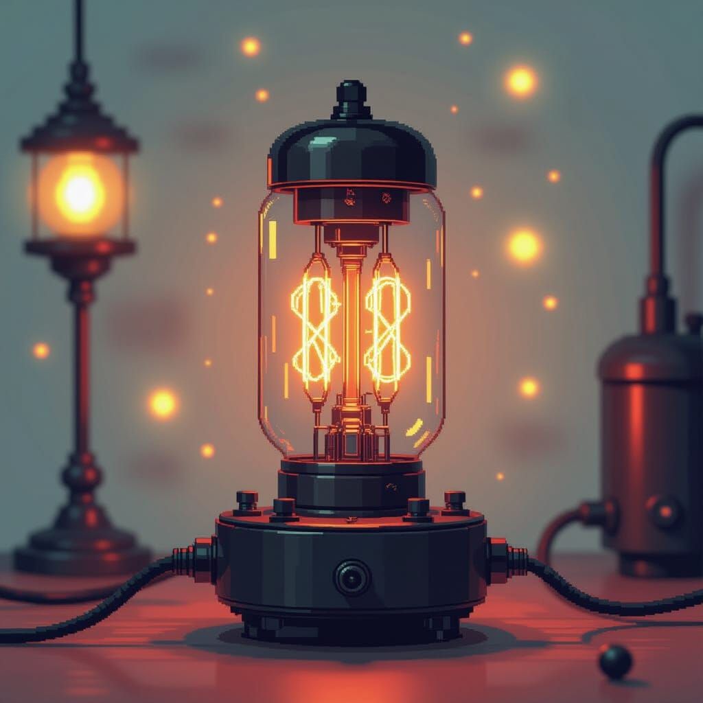 Glowing Vacuum Tube in Pixel Art Style