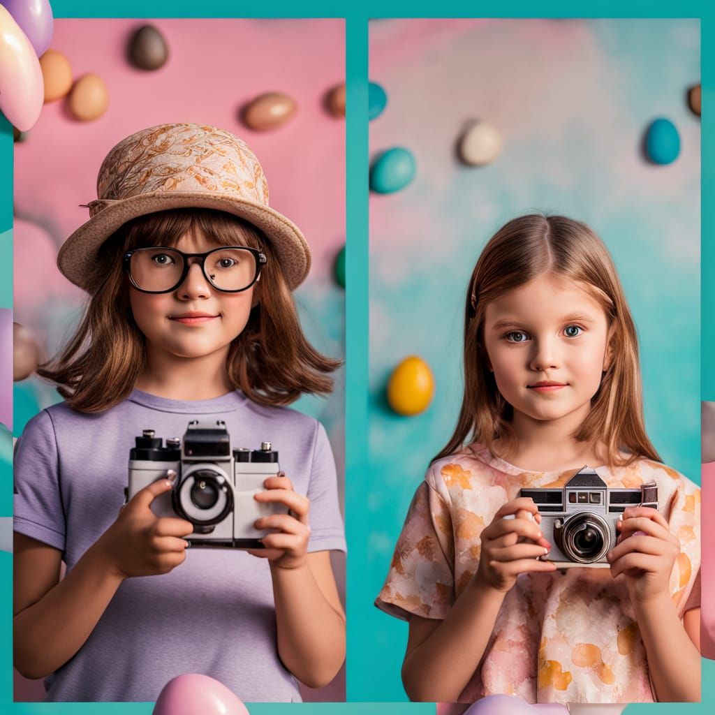 Retro-Futuristic Easter Split Scene: Vintage Meets Modern