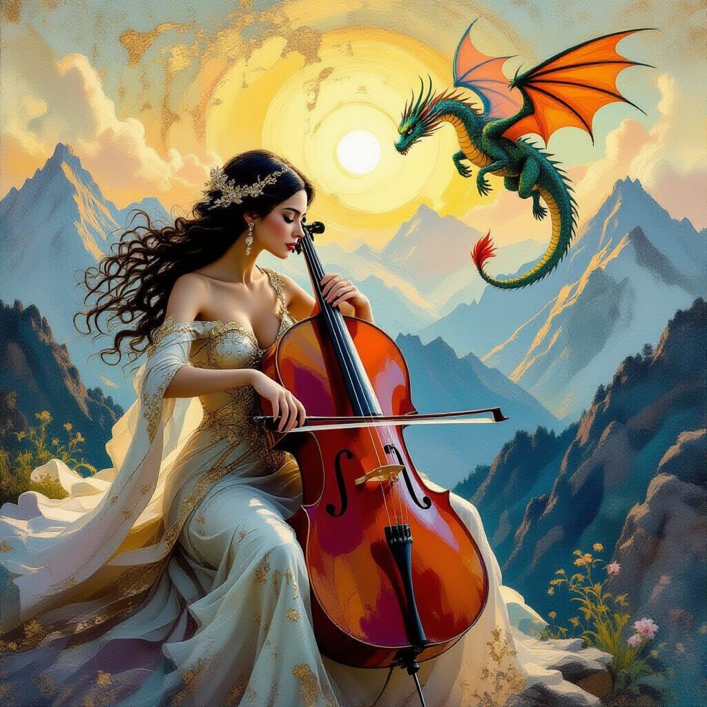Cello Music Attracts Dragons: A Surreal Scene