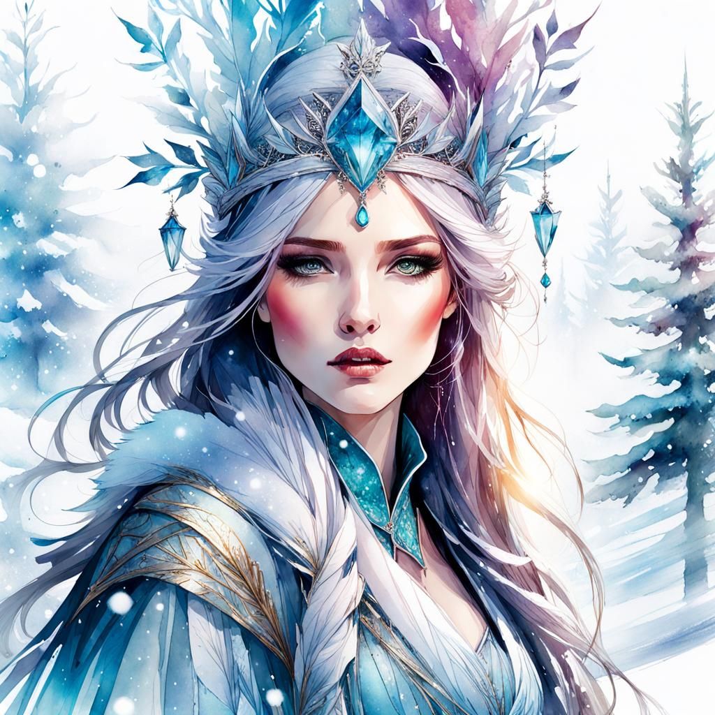 Winter Princess in Digital Watercolor Illustration