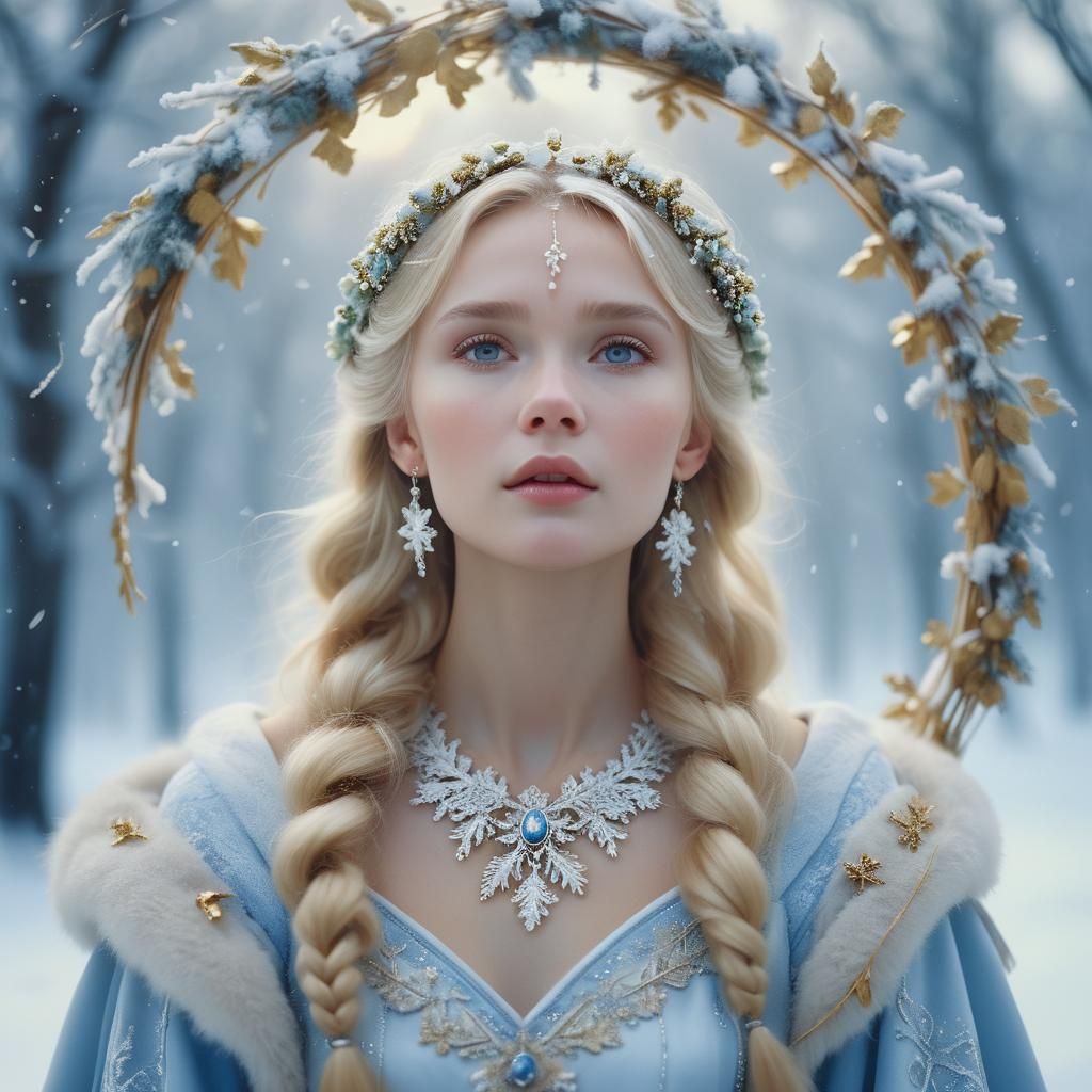 Angelic Russian Woman in Winter Snowscape