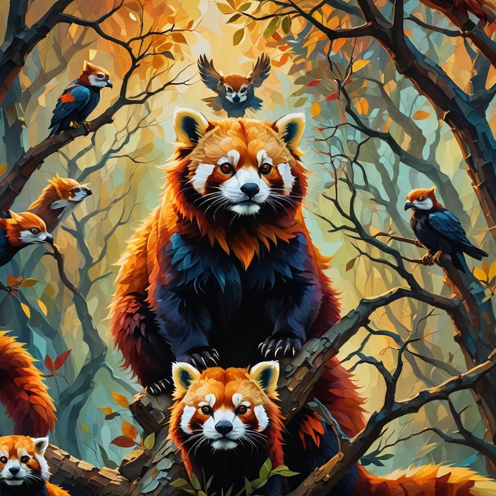 Red Panda Lion Eagle Hybrid in Expressionist Style