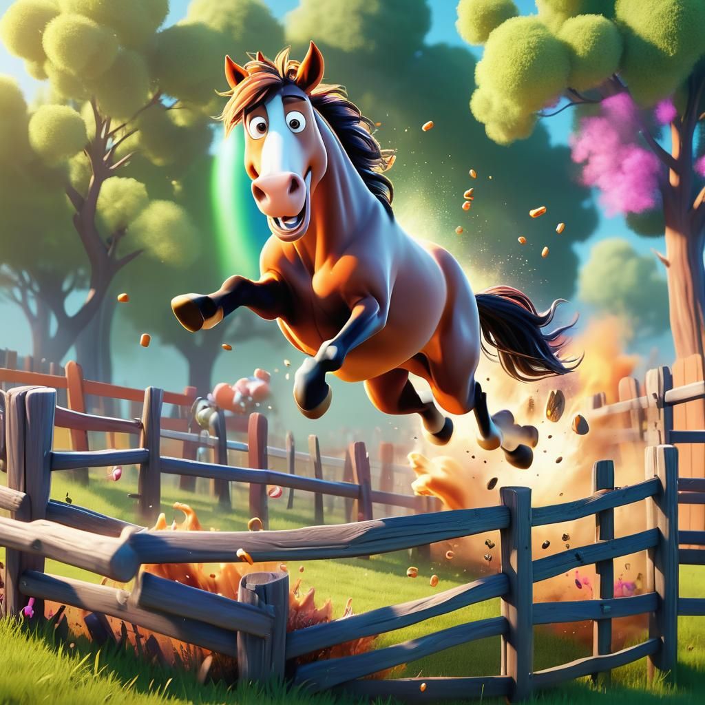 Goofy Horse Jumps Propelled by Farts: 3D Animation