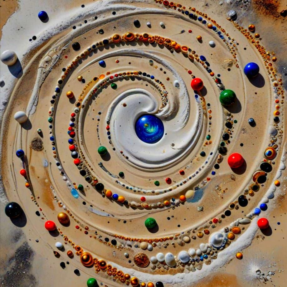 Surreal Cosmic Landscape with Spiral Galaxies and Mirrored R...