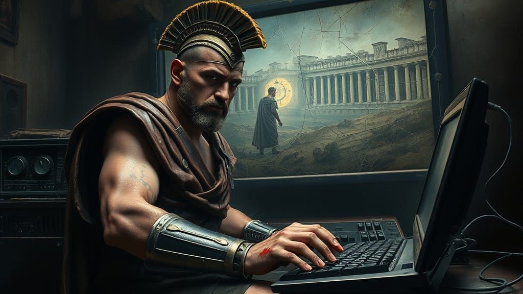 Gladiator in Damaged Tech, Caravaggio-esque Still Life