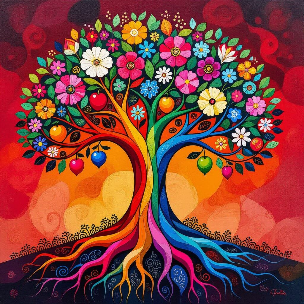 Surreal Trees with Colored Roots as Digital Art