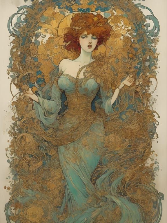 Art Nouveau Carnival Poster in Elegant Golden Typo