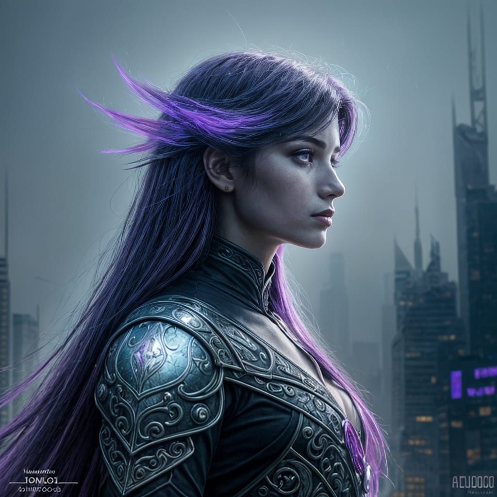 Woman with Dragon Scales on Art Deco Skyscraper in Noir City