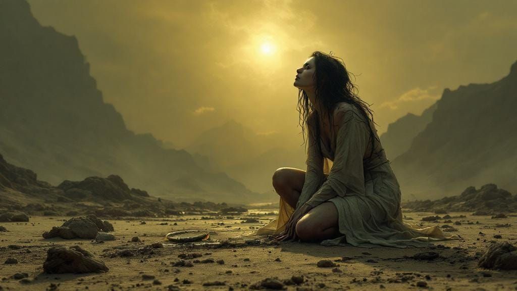 Sorrowful Goddess in Desolate Wasteland