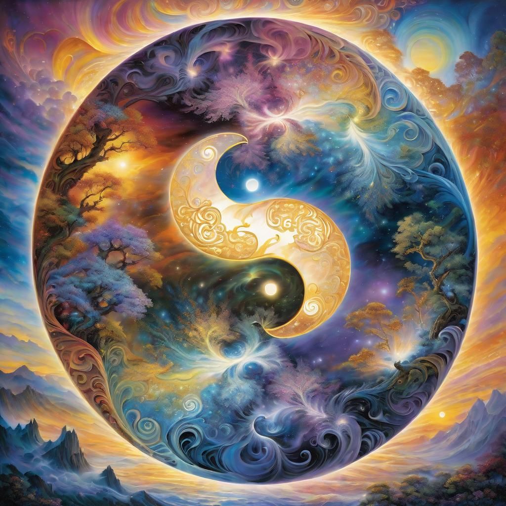 Yin Yang of Day and Night in Nebula Sky