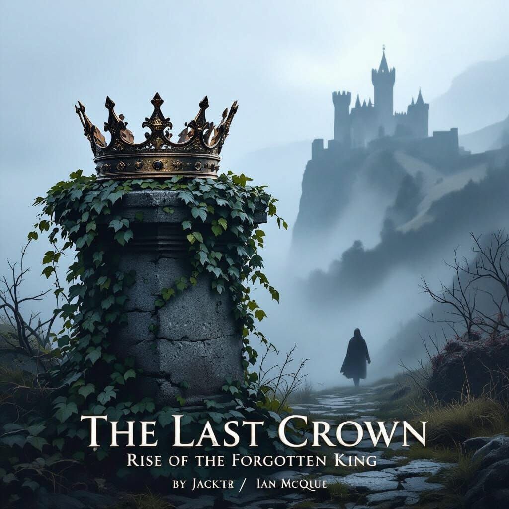 Regal Crown in Misty Landscape, Cinematic Film Still