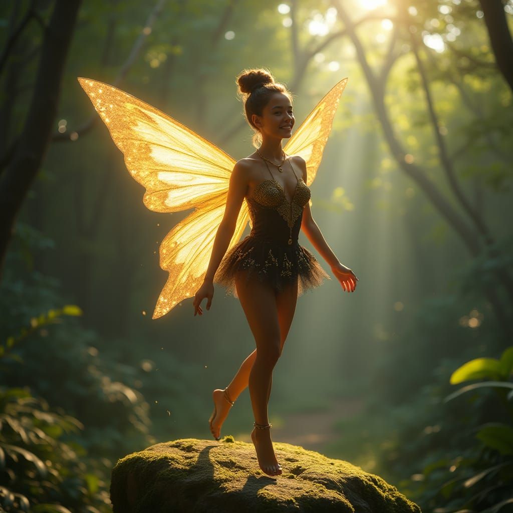 Fairy in Sunlit Forest in Digital Art Style