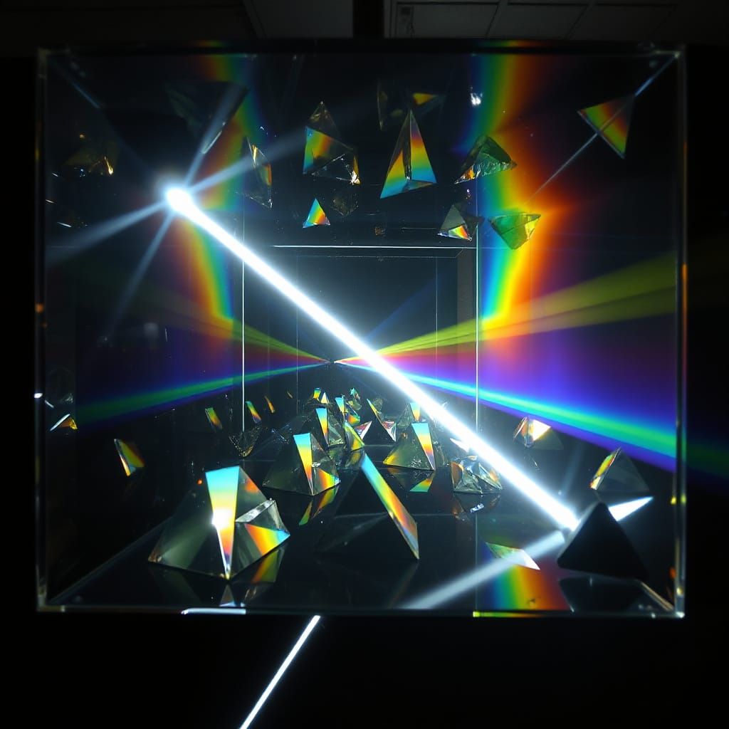 Rainbow Light Refraction in Mirrored Prism Box