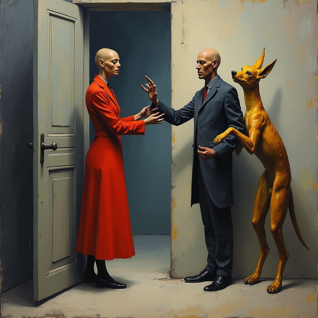 Ancient Figures in Doorway Amidst Fantastical Attack