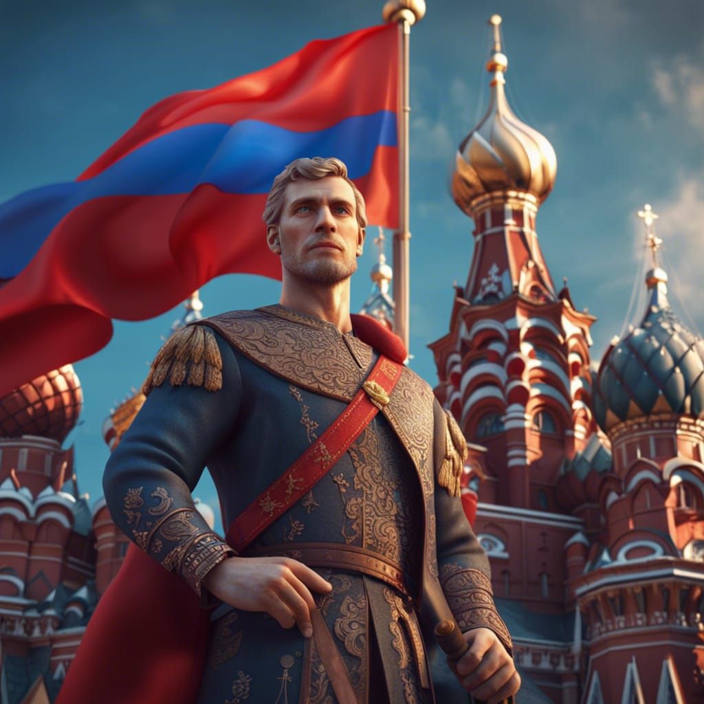 Handsome Russian Man in 3D Animation with Flag