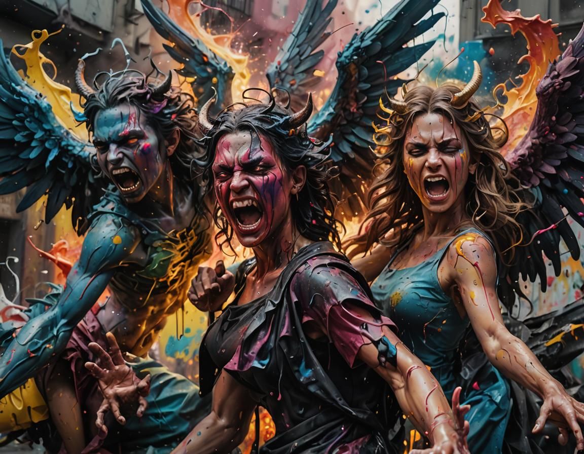 Dramatic Clash of Divine and Demonic Beings in a Whirlwind o...