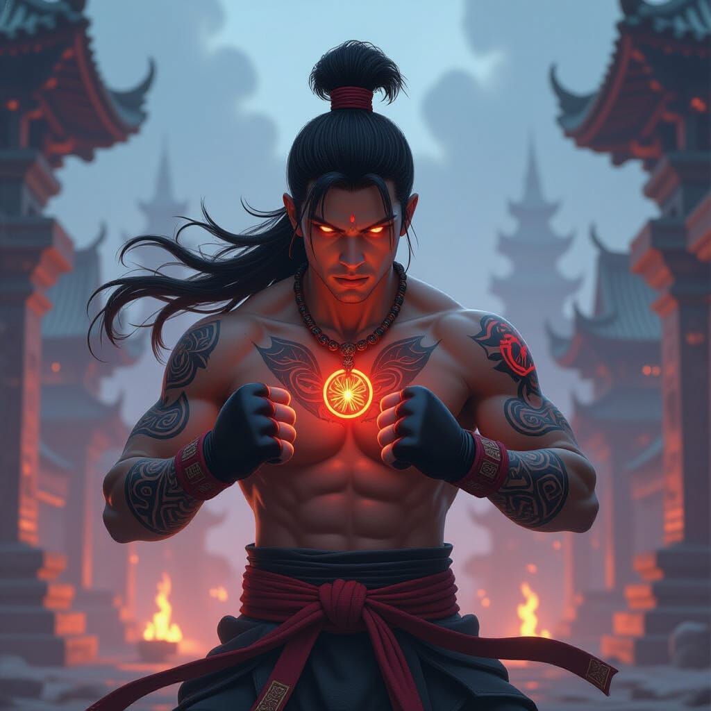 Muay Thai Warrior in Lost City, Anime Style