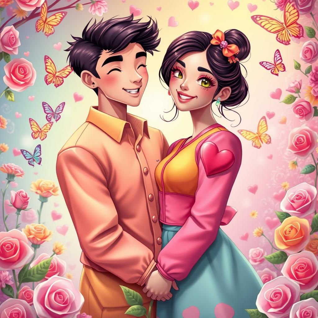 Whimsical Candyland Couple in Vibrant Digital Art Style
