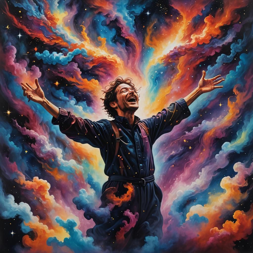 Ecstatic Figure in Surreal Cosmic Landscape