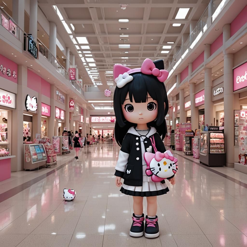 Kuromi and Hello Kitty in the Mall