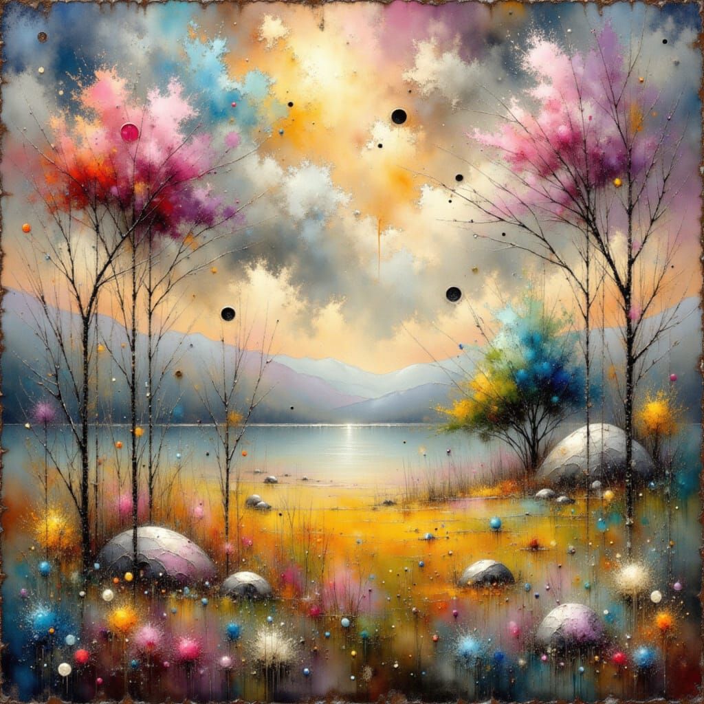 Abstract Polka Dot Landscape Matte Painting