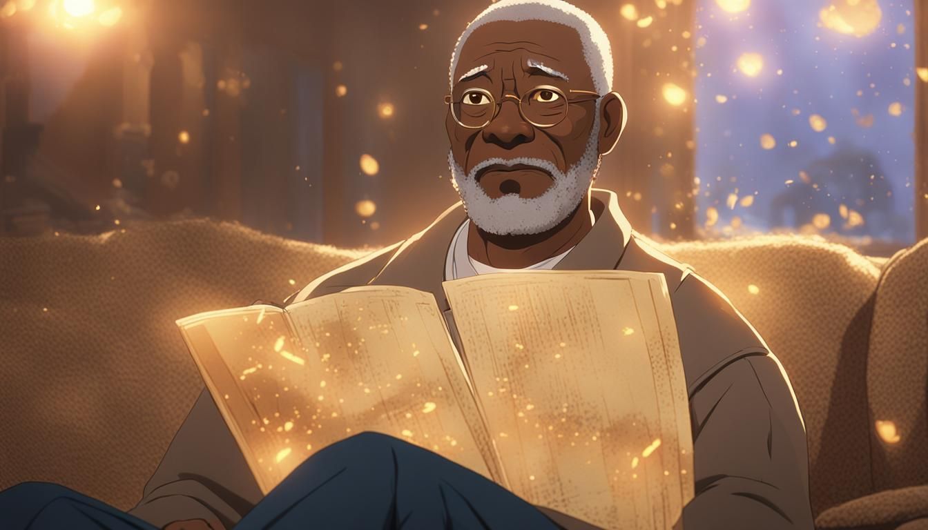 Aged Black Gentleman Emotes in Warm, Golden Light