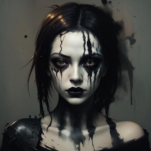 Scumbling Painting of Woman in Gothic Art Style