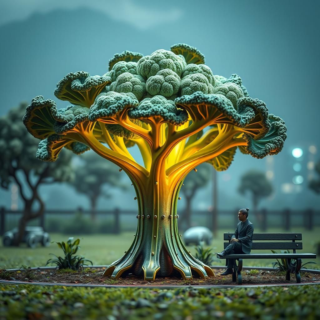 Miniature People in Sci-Fi Broccoli Park