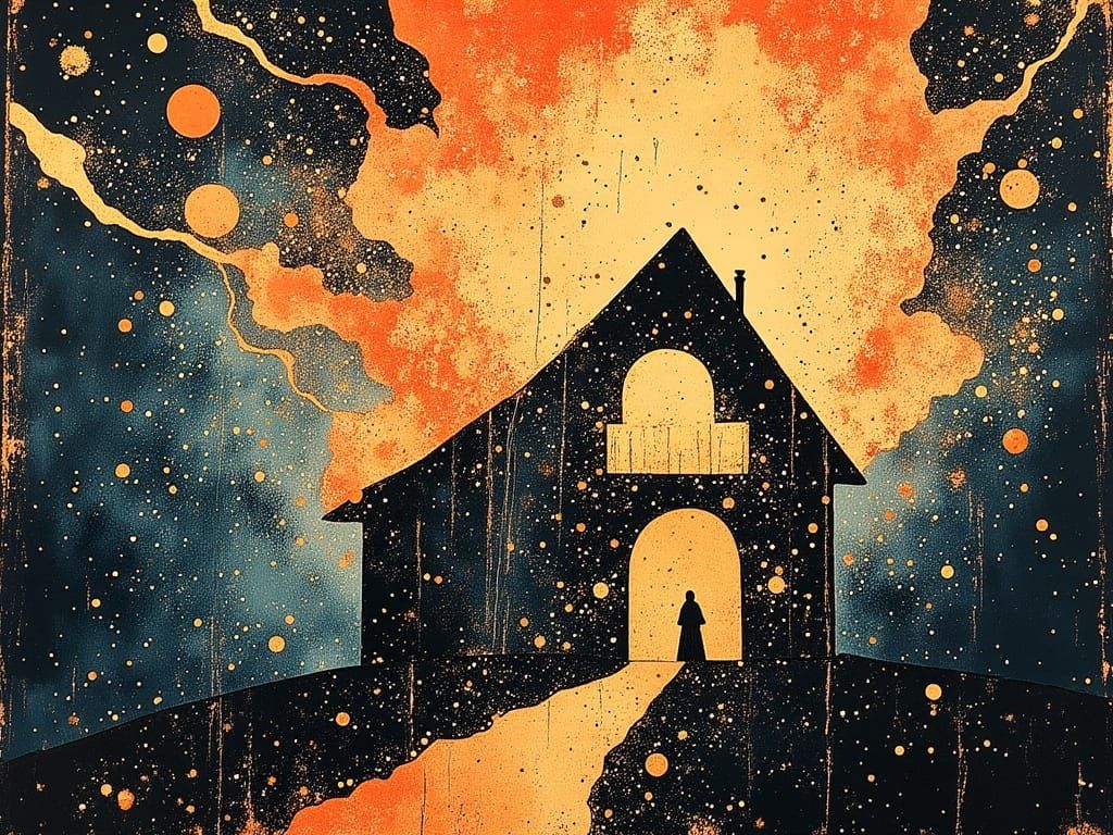 Cubist Fireworks Display Over Grand Home