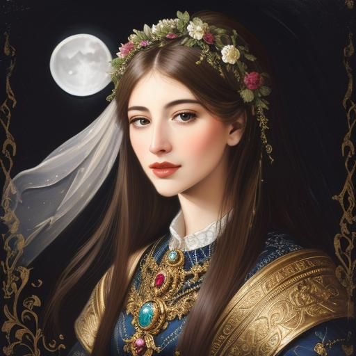 Botanical Baroque Portrait of Expressive Woman