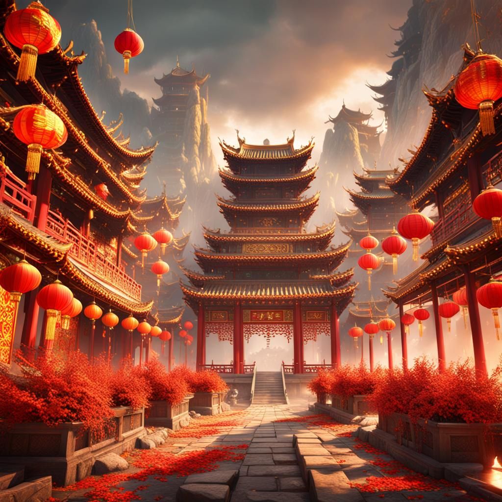 Fantastical Chinese New Year Matte Painting