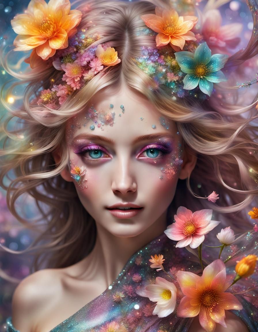 Sparkling Floral Portrait: Fantasycore Spring Spectacle