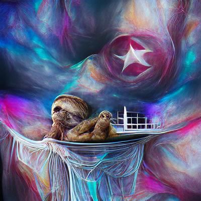 Sloths on the Titanic: Astral Cosmic Illustration