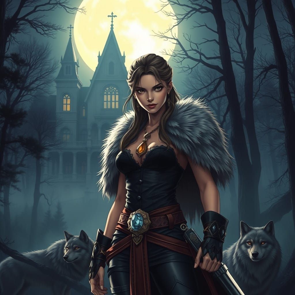 Moonlit Goddess of the Wild: Elegant Wolf Maiden in Forest M...