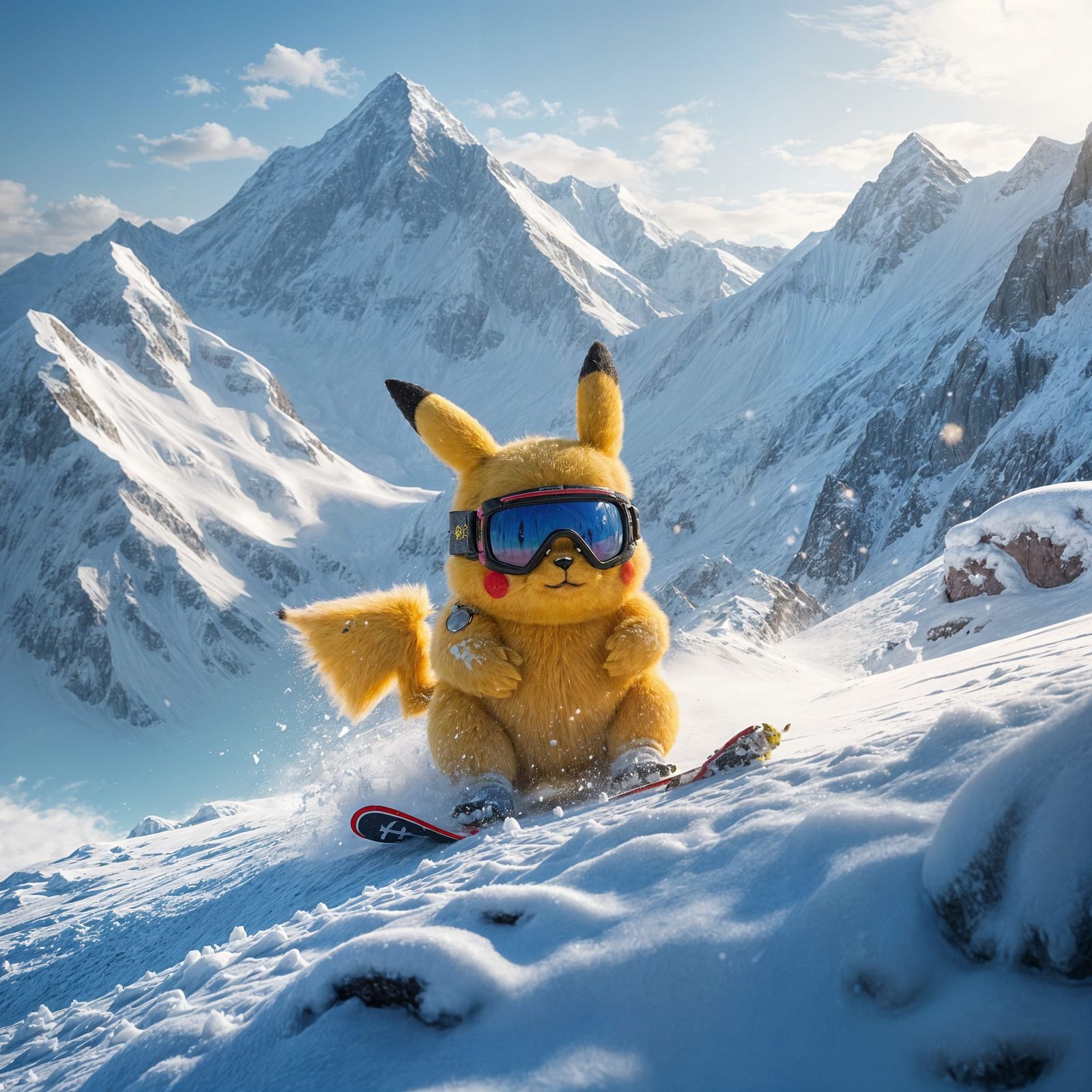 Pikachu Skiing on Mount Everest